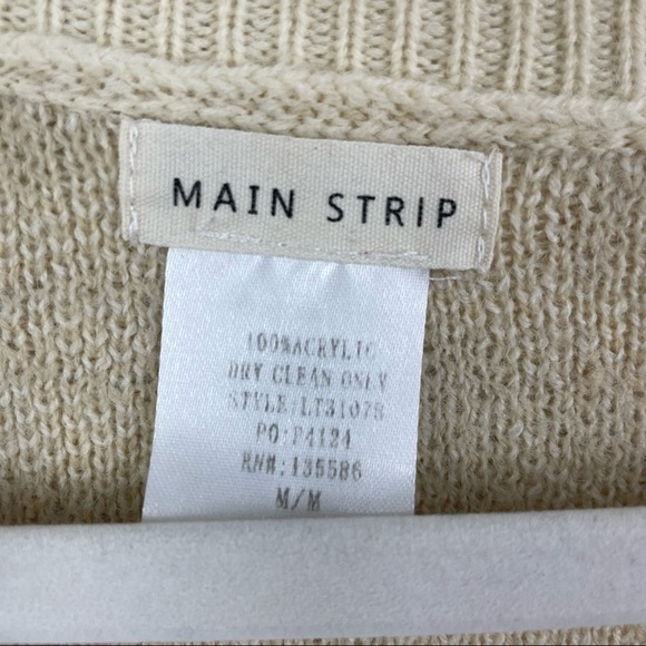 Main Strip Distressed V-Neck Pullover Sweater Cream/Tan Leopard Print Raw Hem M - Picture 9 of 10